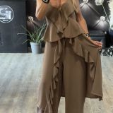 TOP LUNGO E PANTALONE FLUIDO colore mocha mousse