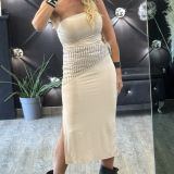 VESTITO MIDI A FASCIA CON SPACCO colore burro