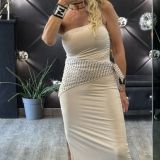 VESTITO MIDI A FASCIA CON SPACCO colore burro