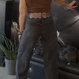 JEANS PALAZZO ELASTICIZZATO CON CINTURA CUOIO