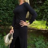 ABITO LUNGO CON SPACCO E DRAPPEGGIO nero