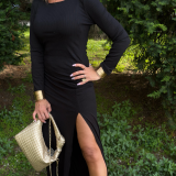 ABITO LUNGO CON SPACCO E DRAPPEGGIO nero