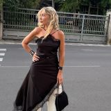 VESTITO ASIMMETRICO SATINATO SCOLLO HALTER nero