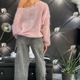 JEANS BARREL FULL STRASS grigio