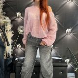 JEANS BARREL FULL STRASS grigio