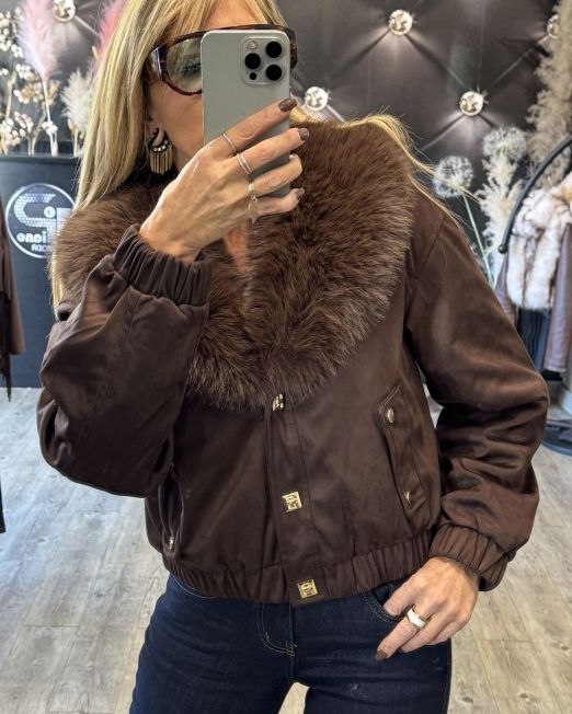 Bomber   Caffè Volpe  con Interno in Pelliccia e Collo in Eco Volpe – Stile Chic Invernale