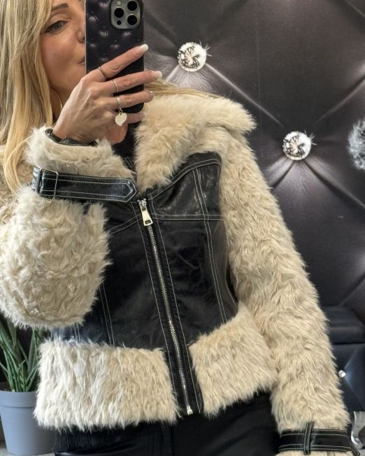 GIACCA CORSETTO  "REBEL CHIC" IN ECOPELLICCIA colore panna
