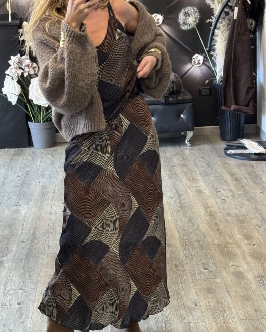 GONNA MIDI OPTICAL IN SATIN stampa geometrica