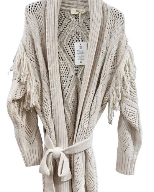 CARDIGAN WINTER IN ALPACA CON CINTURA panna
