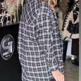 CAMICIA QUADRI OVER IN FLANELLA CON STRASS LUMINOSI stampa grigio – nero