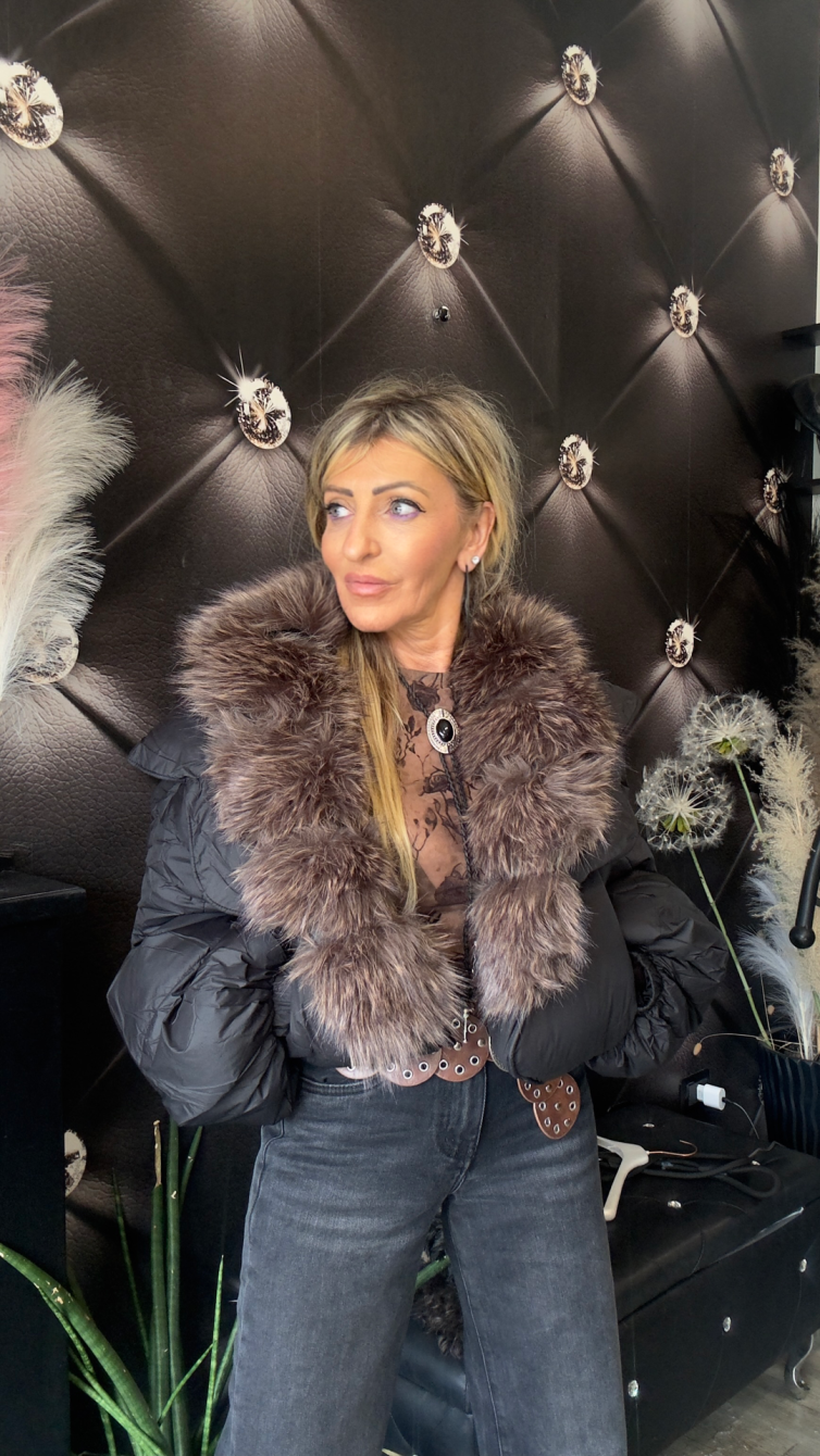 GIACCA PIUMINO CON COLLO PELLICCIA neri