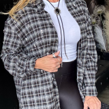 CAMICIA QUADRI OVER IN FLANELLA CON STRASS LUMINOSI stampa grigio – nero