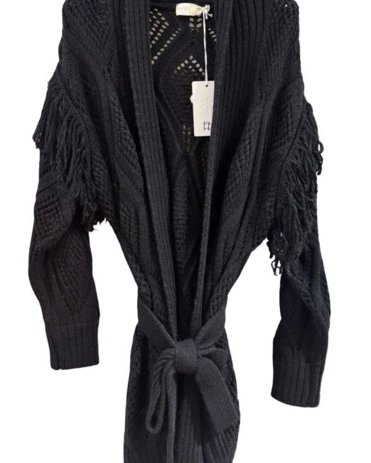 CARDIGAN WINTER IN ALPACA CON CINTURA nero