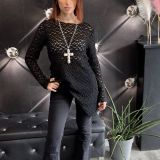 MAGLIA LUNGA IN PIZZO TRASVERSALE  nero