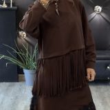 FELPA DALLAS CON FRANGE LUNGHE colore marrone