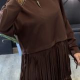 FELPA DALLAS CON FRANGE LUNGHE colore marrone