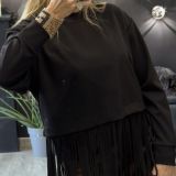 FELPA DALLAS CON FRANGE LUNGHE colore nero