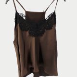 TOP IN RASO E PIZZO marrone