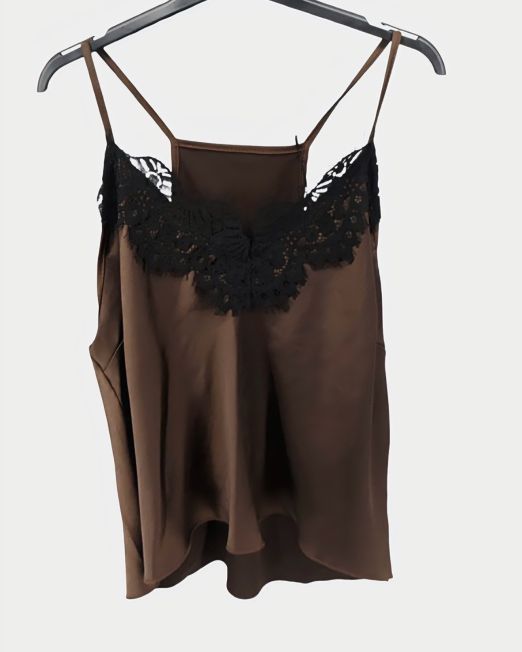 TOP IN RASO E PIZZO marrone