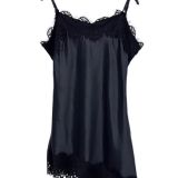 TOP NERO IN SATIN CON PIZZO TAGLIO ASIMMETRICO nero