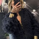 Cardigan Pelosetto con Frangette nero
