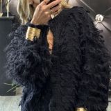 Cardigan Pelosetto con Frangette nero