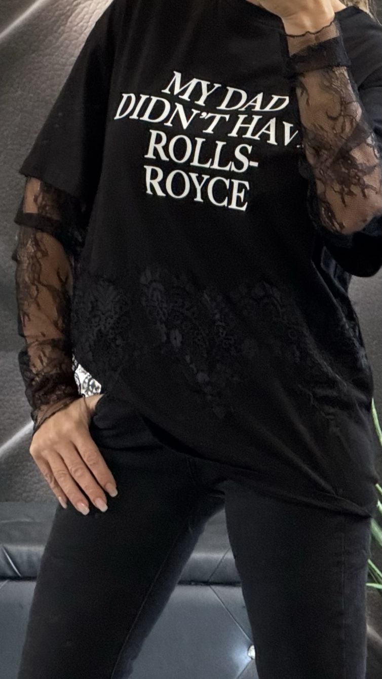 T-SHIRT STAMPA CON PIZZO nero