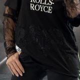 T-SHIRT STAMPA CON PIZZO nero