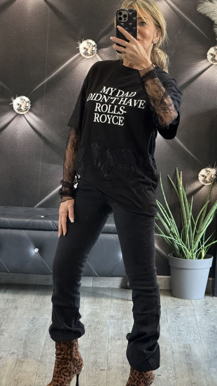 T-SHIRT STAMPA CON PIZZO nero