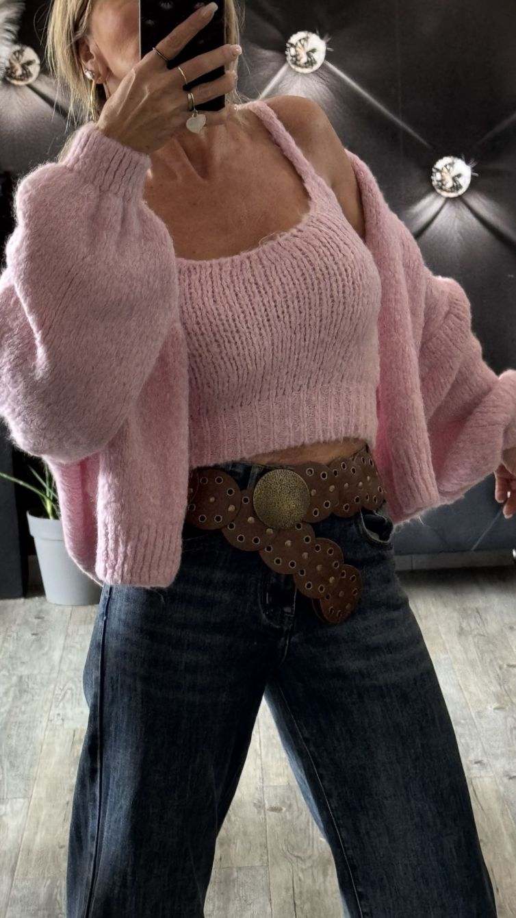 COORDINATO TOP E CARDIGAN IL LANA SOFFICE rosa