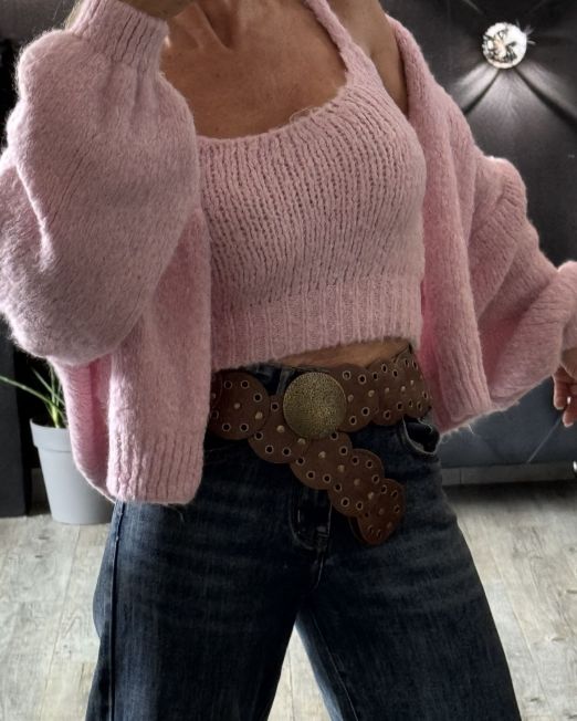 COORDINATO TOP E CARDIGAN IL LANA SOFFICE  rosa