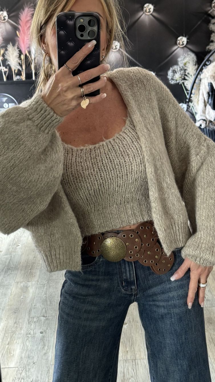 COORDINATO TOP E CARDIGAN IL LANA SOFFICE nocciola