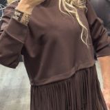 FELPA DALLAS CON FRANGE LUNGHE colore marrone