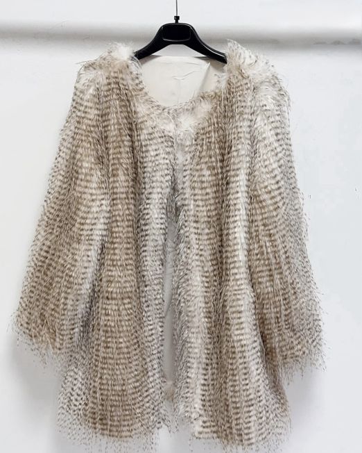 CAPPOTTO IN ECO PELLICCIA EFFETTO LINCE crema