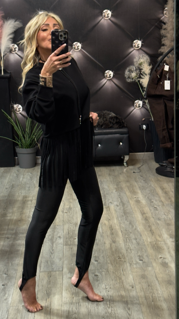 LEGGINGS LUCIDI IN LYCRA CON STAFFE nero