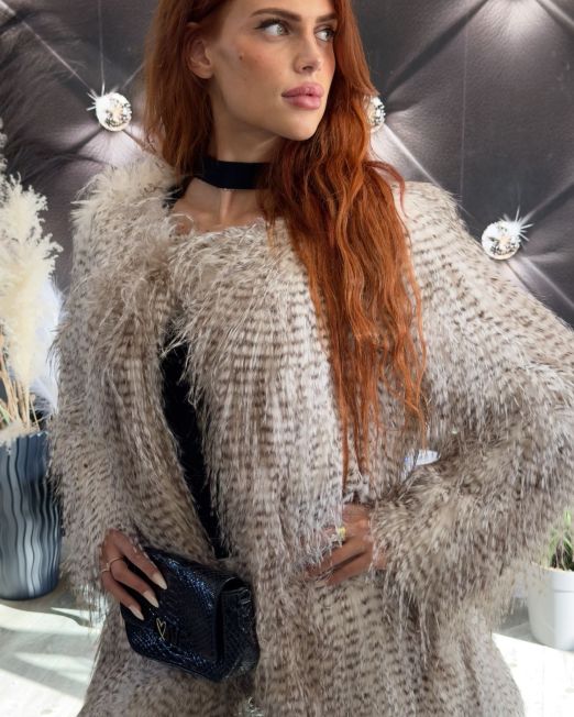 CAPPOTTO IN ECO PELLICCIA EFFETTO LINCE crema