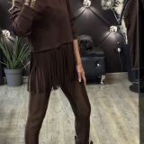 LEGGINGS LUCIDI IN LYCRA CON STAFFE marrone