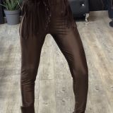 LEGGINGS LUCIDI IN LYCRA CON STAFFE marrone
