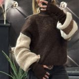 MAGLIONE SOFT BICOLORE  marrone e panna