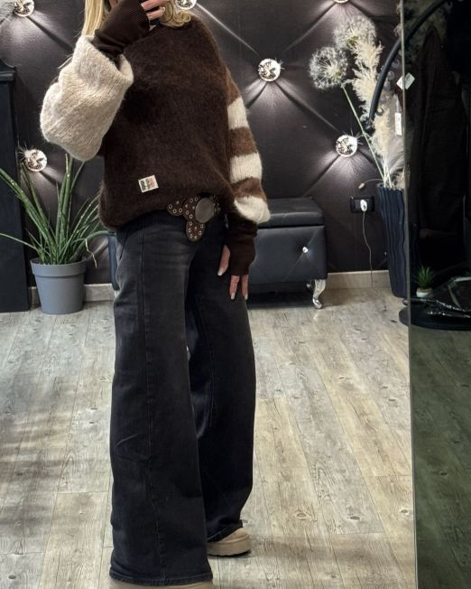 MAGLIONE SOFT BICOLORE marrone e panna