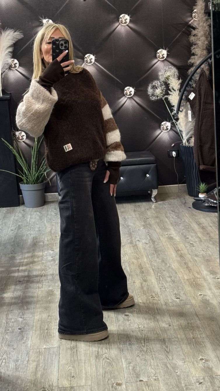 MAGLIONE SOFT BICOLORE marrone e panna