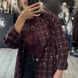 CAMICIA QUADRI OVER IN FLANELLA CON STRASS LUMINOSI stampa bordeaux
