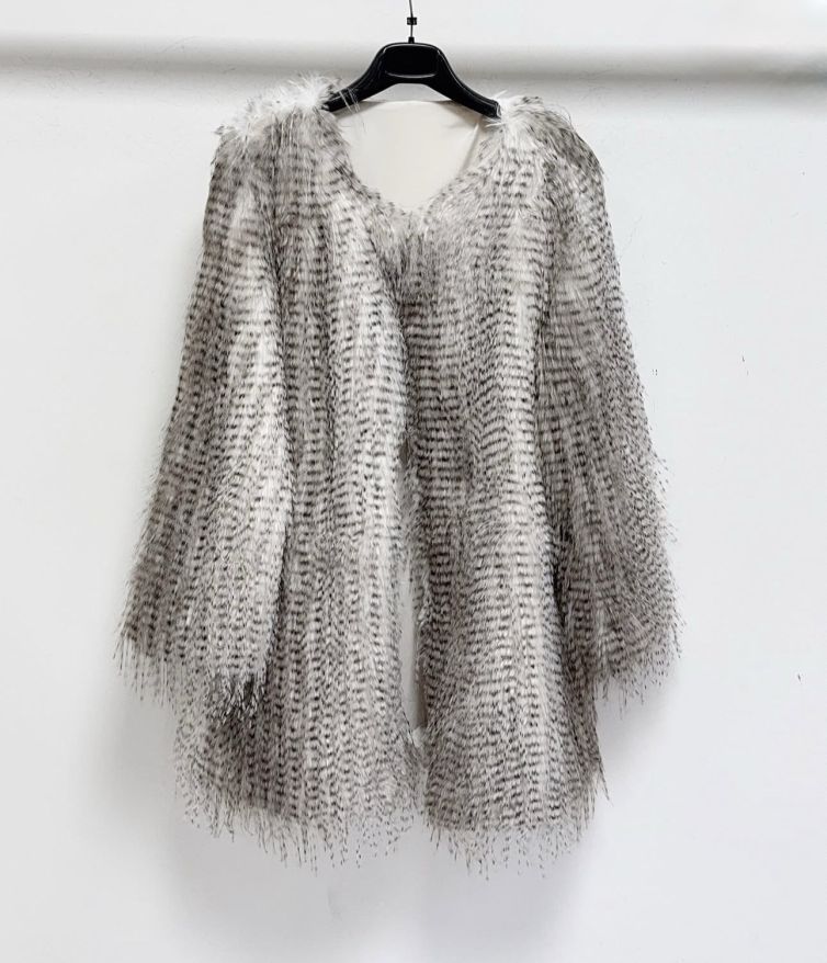 CAPPOTTO IN ECO PELLICCIA EFFETTO LINCE tortora