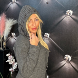 MAGLIONE CON CAPPUCCIO PAILLETTES grigio scuro