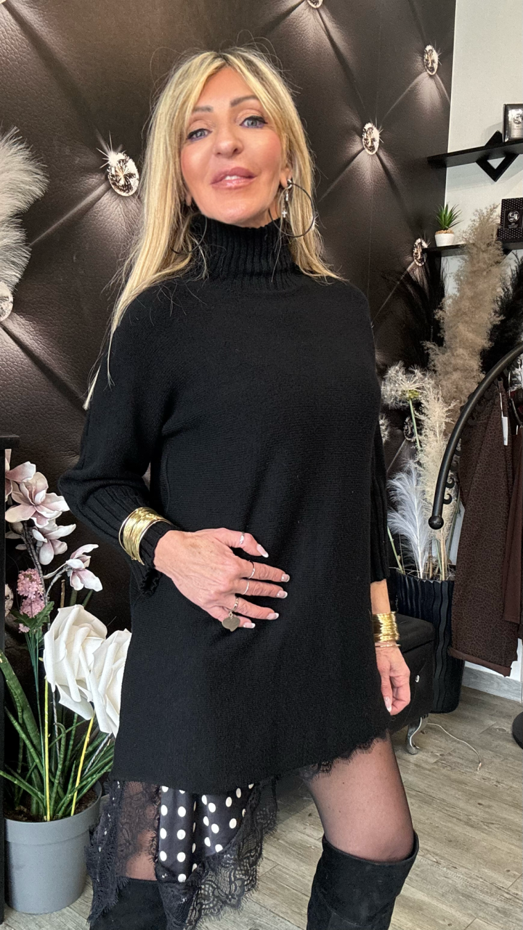 MAGLIONE COMFORT CON MEZZO COLLO E POLSINI A COSTE LARGHE nero