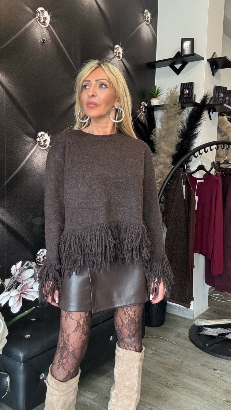 MAGLIONE FRANGE marrone