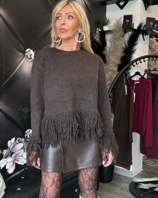 MAGLIONE FRANGE marrone