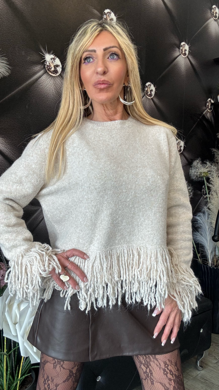 MAGLIONE FRANGE burro