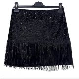 GONNA PAILLETTES E FRANGE nera