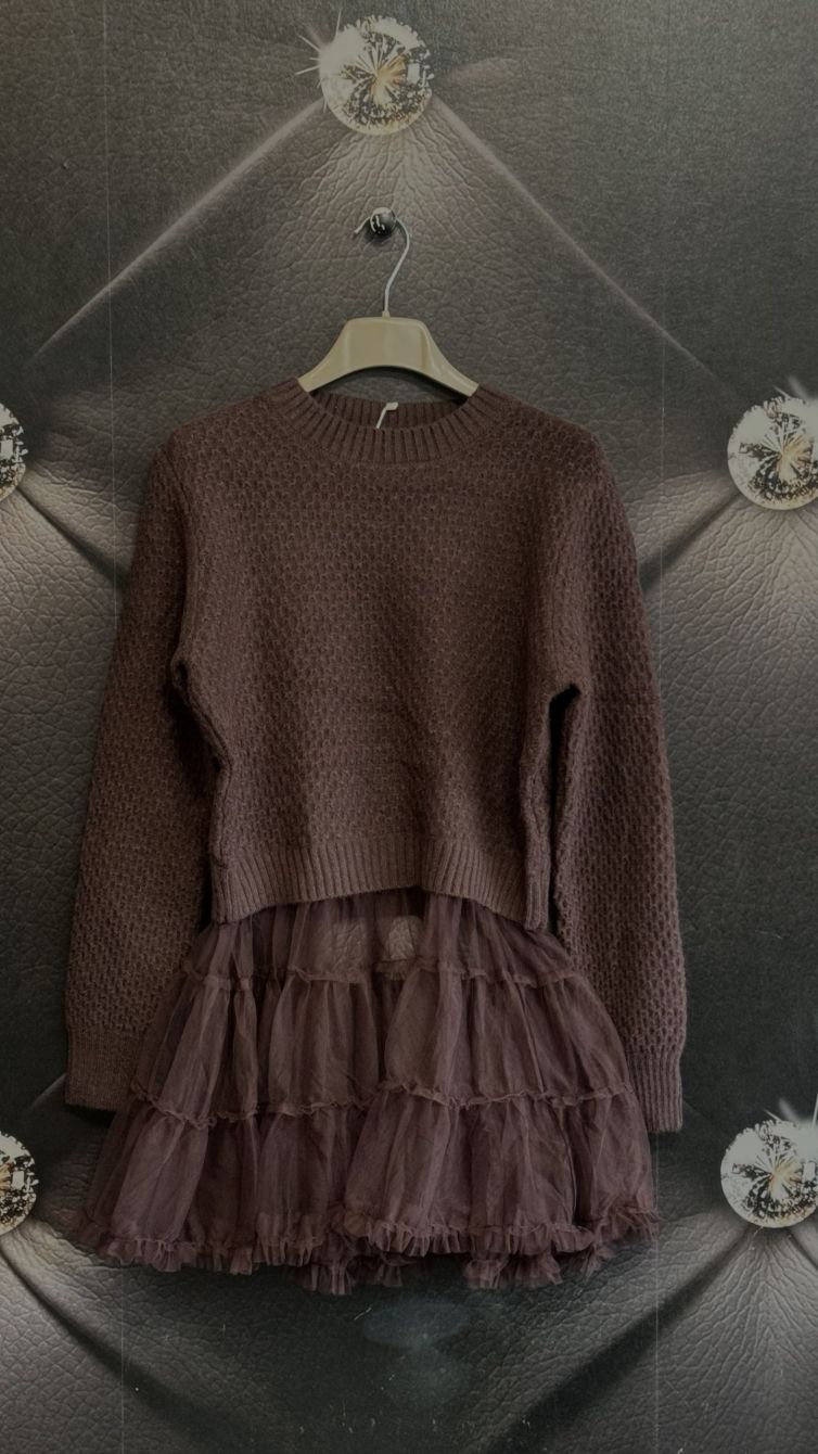 MAGLIONE CON BALZA IN TULLE cioccolato